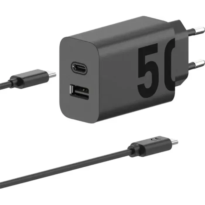 Motorola Wall Charger USB-C+USB 50W with USB-C Cable Black (SJMC502)