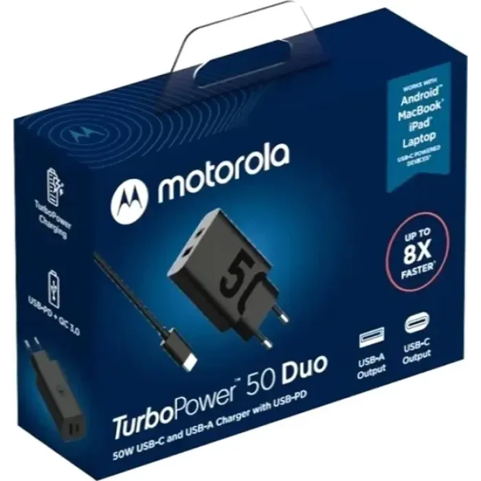 Motorola Wall Charger USB-C+USB 50W with USB-C Cable Black (SJMC502)